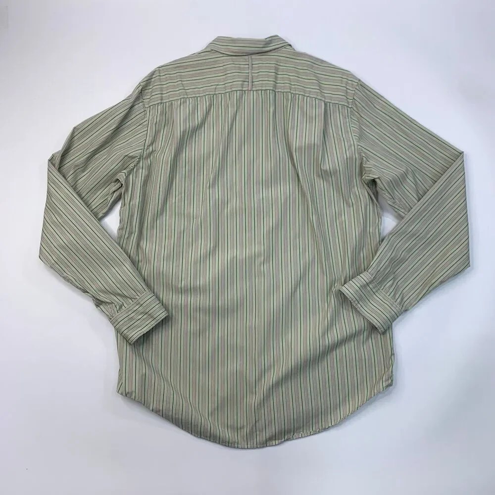 Banana Republic Shirt Mens L Limestone Striped Slim Fit Long Sleeve Button Up